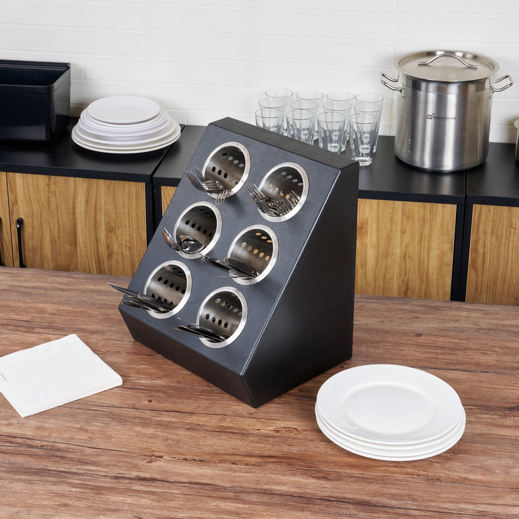 Met Lux Black Plastic Flatware Organizer - 6 Holes, Stainless Steel Cylinders - 1 count box