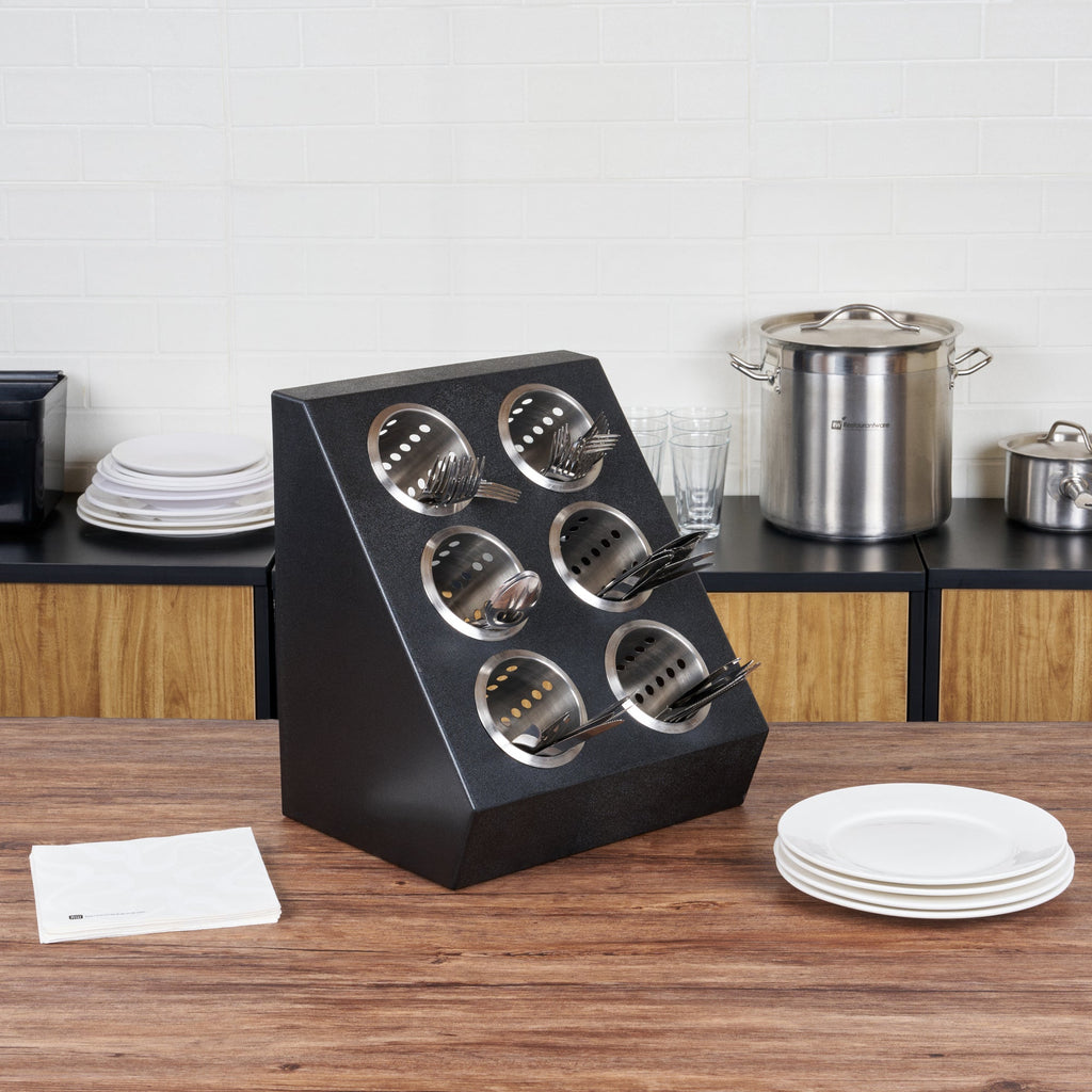 Met Lux Black Plastic Flatware Organizer - 6 Holes, Stainless Steel Cylinders - 1 count box