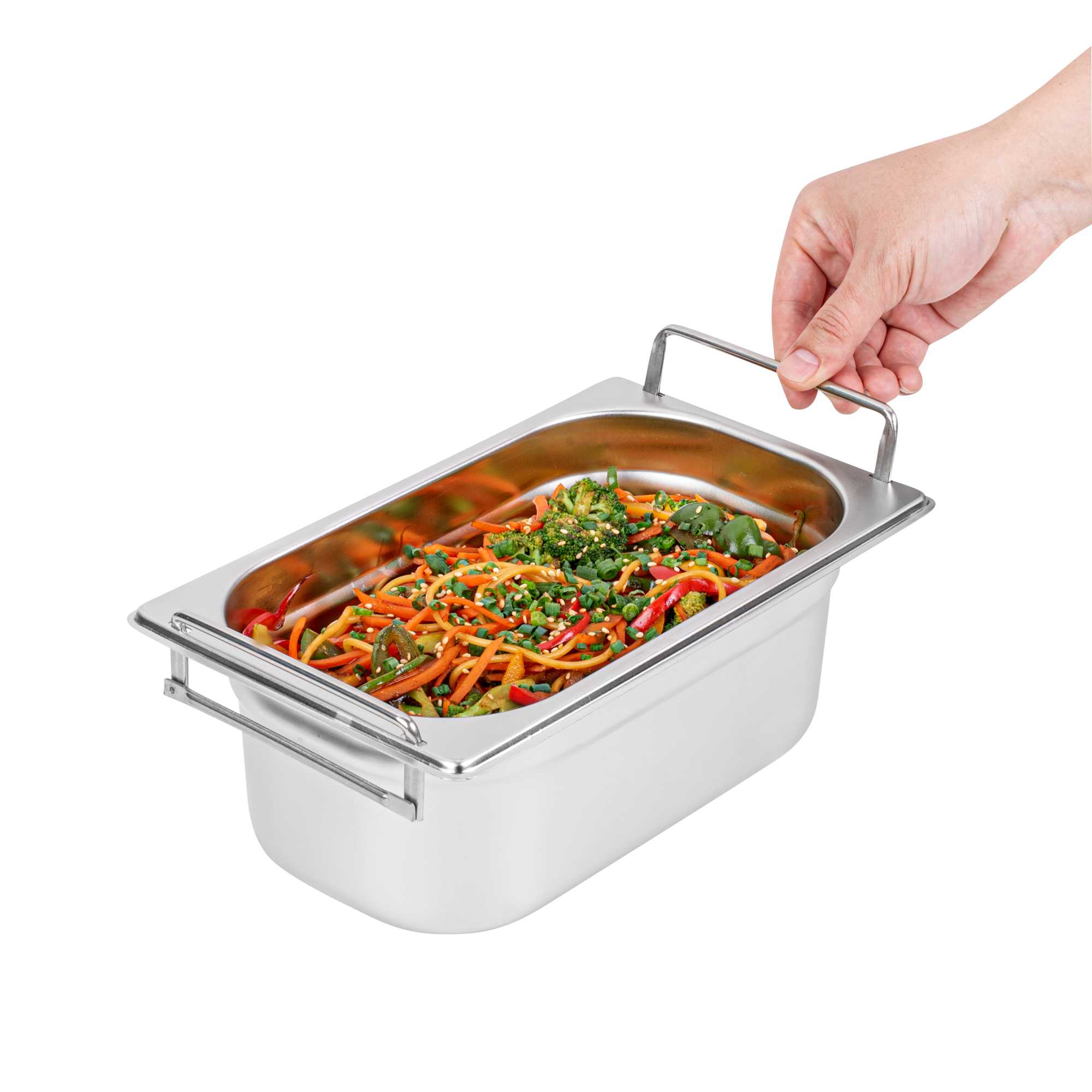 Met Lux Rectangle Stainless Steel 1/4 Size Steam Table Pan - 4 Inch Deep - Anti Jam, Collapsible Handles - 1 count box