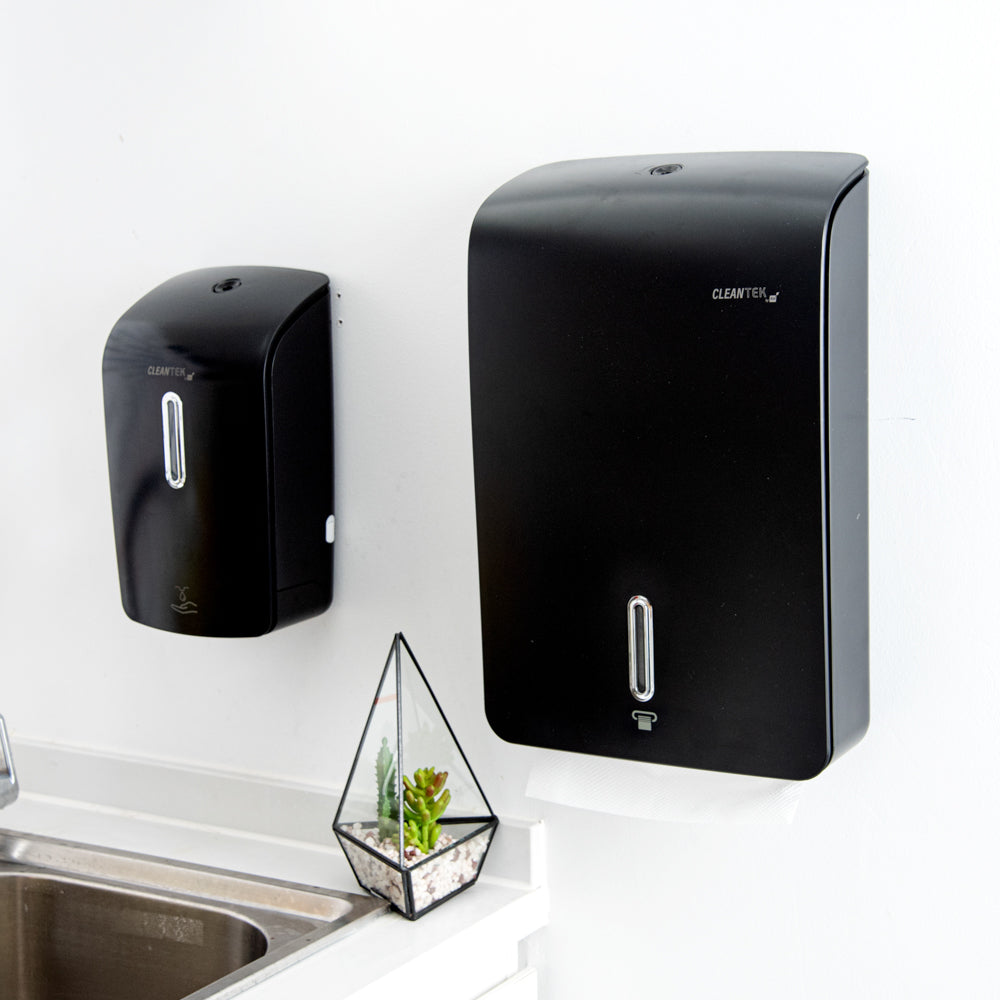 Clean Tek Professional Black Plastic C-Fold / M-Fold Paper Towel Dispenser - 10 3/4" x 4 1/4" x 16 3/4" - 1 count box