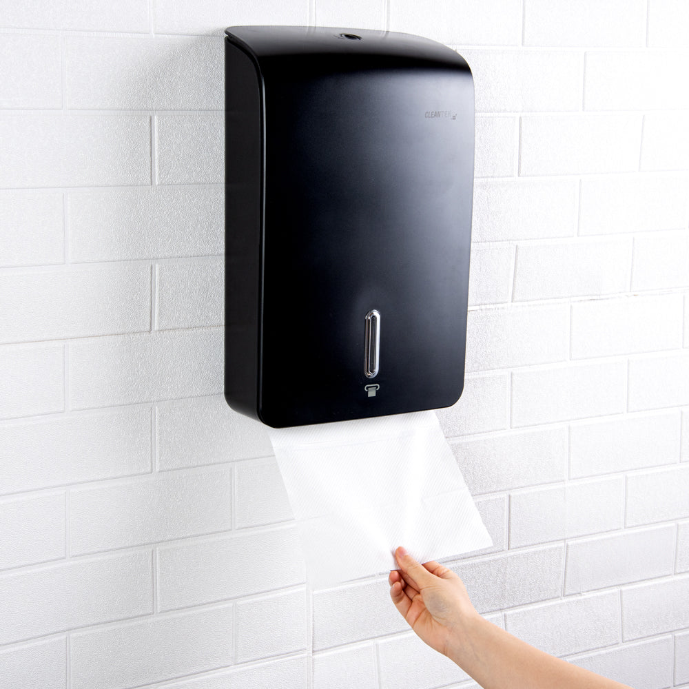 Clean Tek Professional Black Plastic C-Fold / M-Fold Paper Towel Dispenser - 10 3/4" x 4 1/4" x 16 3/4" - 1 count box
