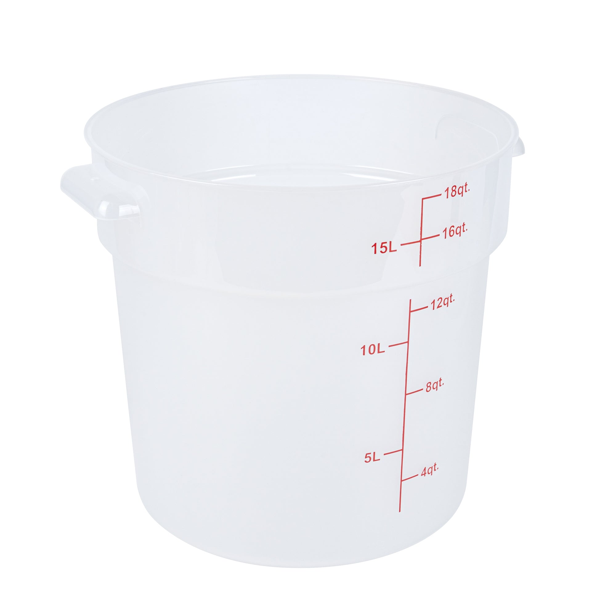 Met Lux 18 qt Round Translucent Plastic Food Storage Container - with Red Volume Markers - 12 1/4" x 12 1/4" x 12" - 1 count box