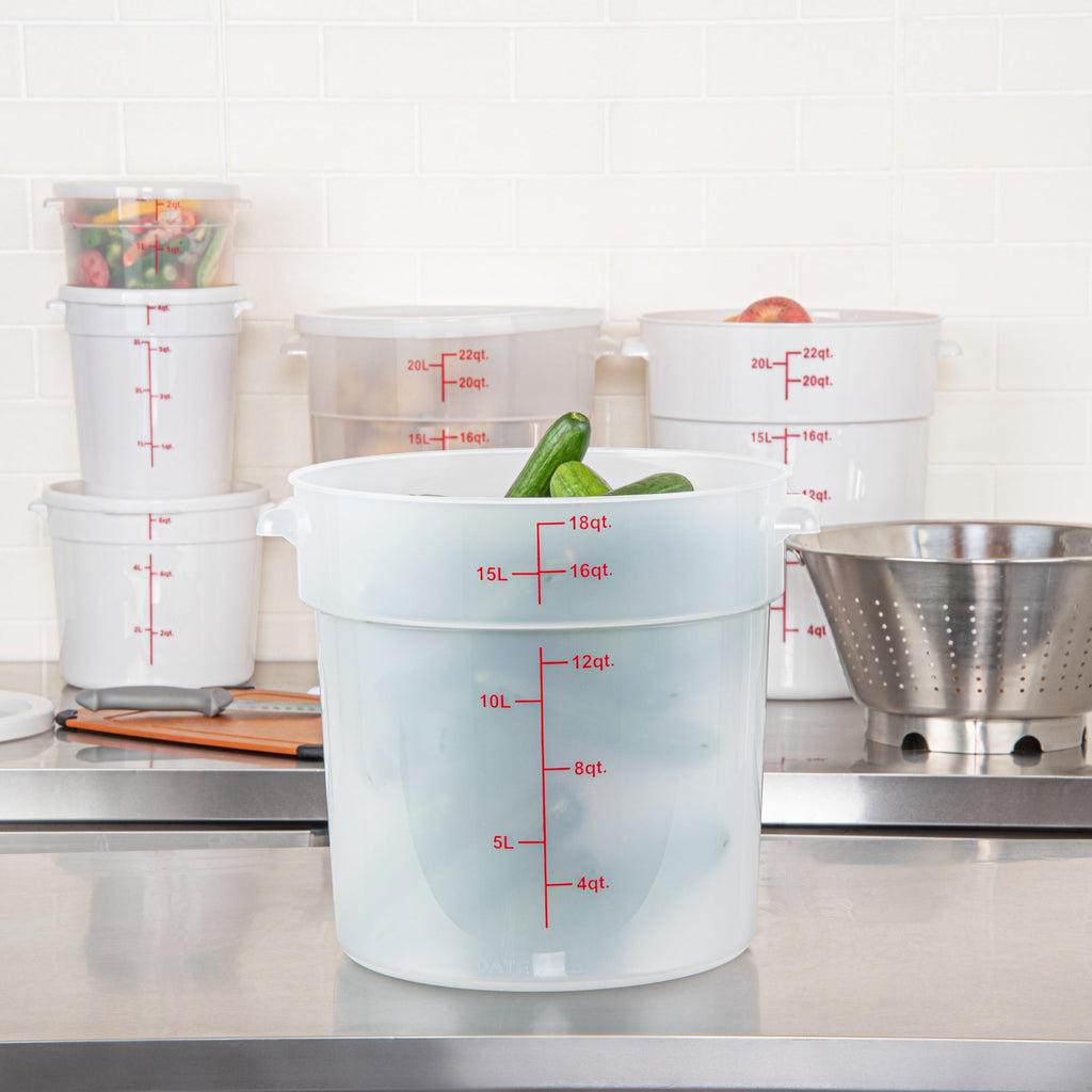 Met Lux 18 qt Round Translucent Plastic Food Storage Container - with Red Volume Markers - 12 1/4" x 12 1/4" x 12" - 1 count box