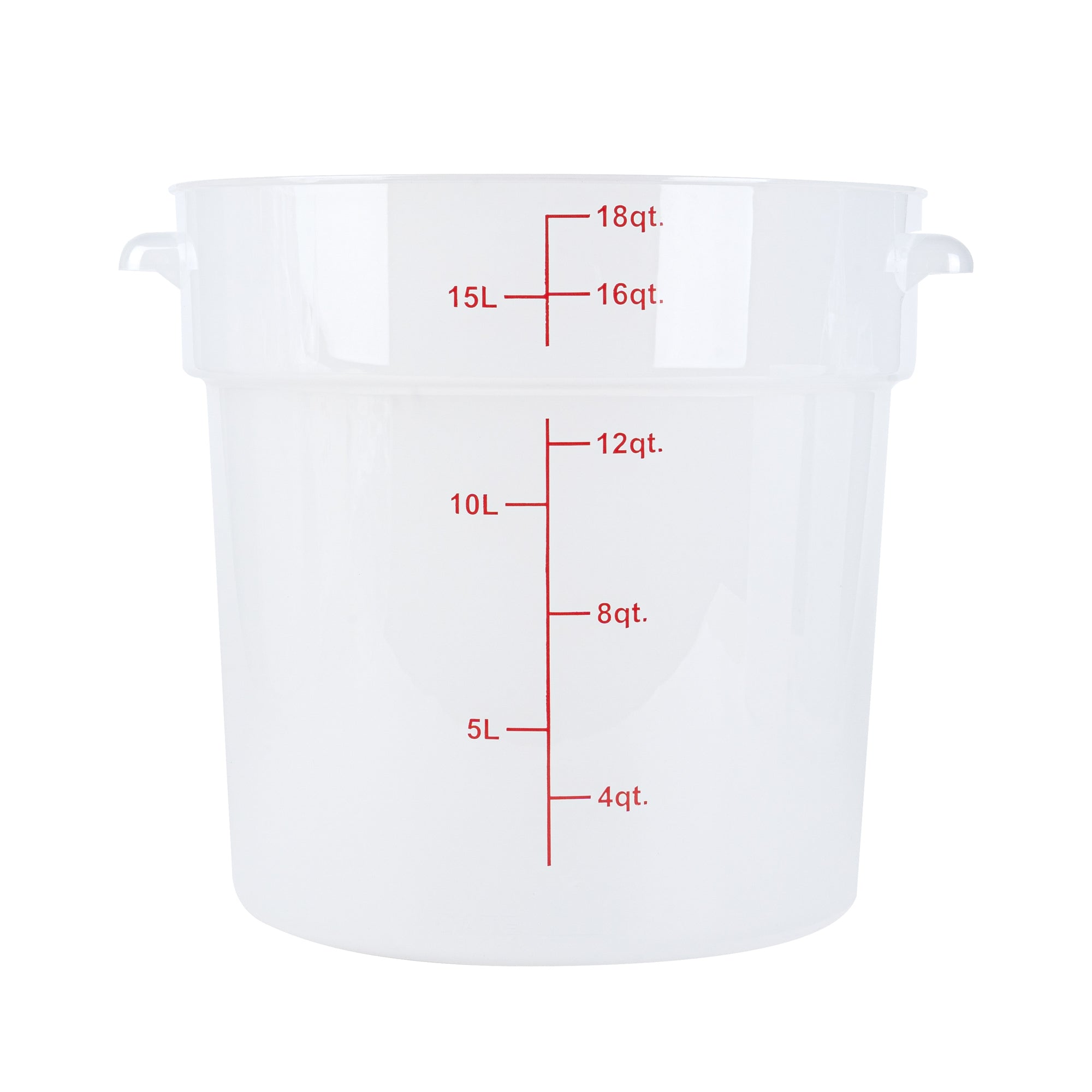 Met Lux 18 qt Round Translucent Plastic Food Storage Container - with Red Volume Markers - 12 1/4" x 12 1/4" x 12" - 1 count box