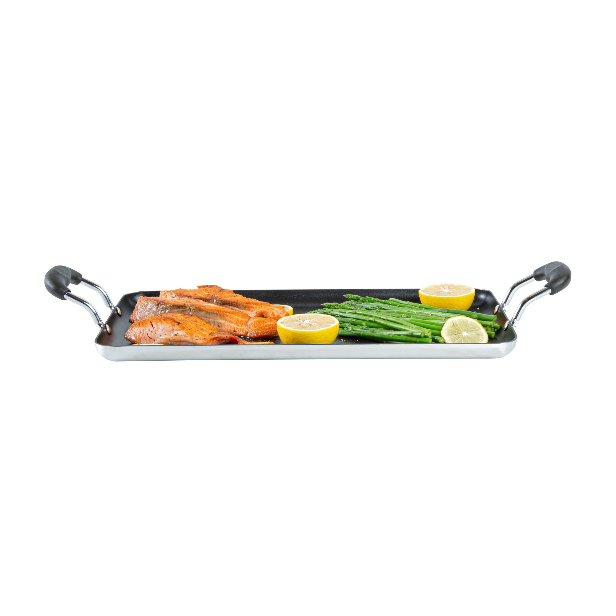 Met Lux Aluminum Double Burner Griddle - Non-Stick, with Bakelite Handles - 16 1/2" x 10 1/2" - 10 count box