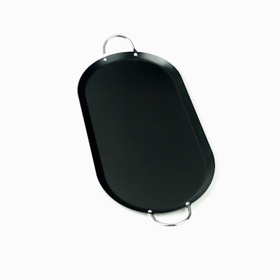Met Lux Oval Black Carbon Steel Double Burner Griddle - Non-Stick, With Chrome Handles - 17" x 8 3/4" - 1 count box