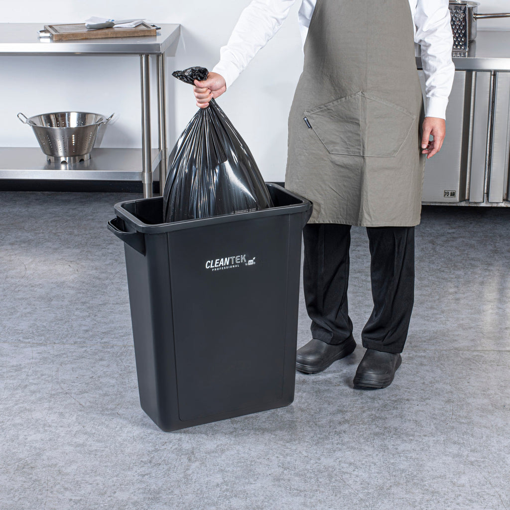Clean Tek Professional 15 gal Rectangle Black Plastic Slim Trash Can - with Handles - 24" x 10 3/4" x 24 3/4" - 1 count box