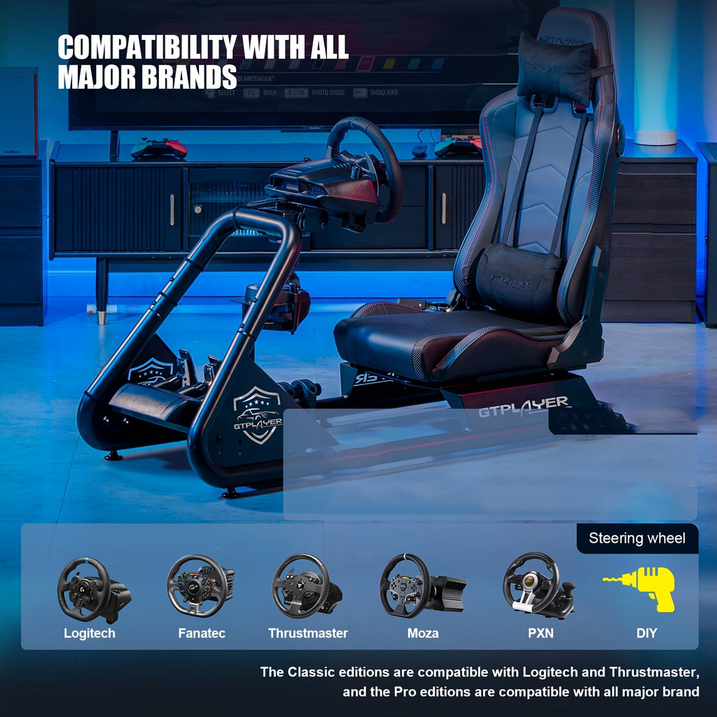 Racing Simulator Cockpit with Seats, Racing Style Reclining Seats And Super Strong Alloy Steel Frame (with Speakers, Manual)