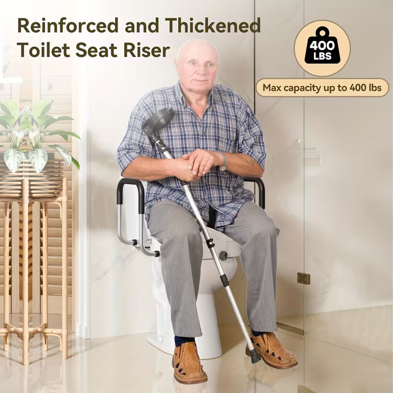 Raised Toilet Seat, 4.5 Riser with Adjustable Soft Padded Arms
