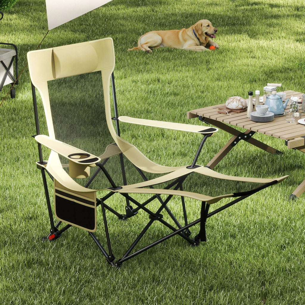 Reclining Camping Chair with Removable Footrest and Adjustable Backrest