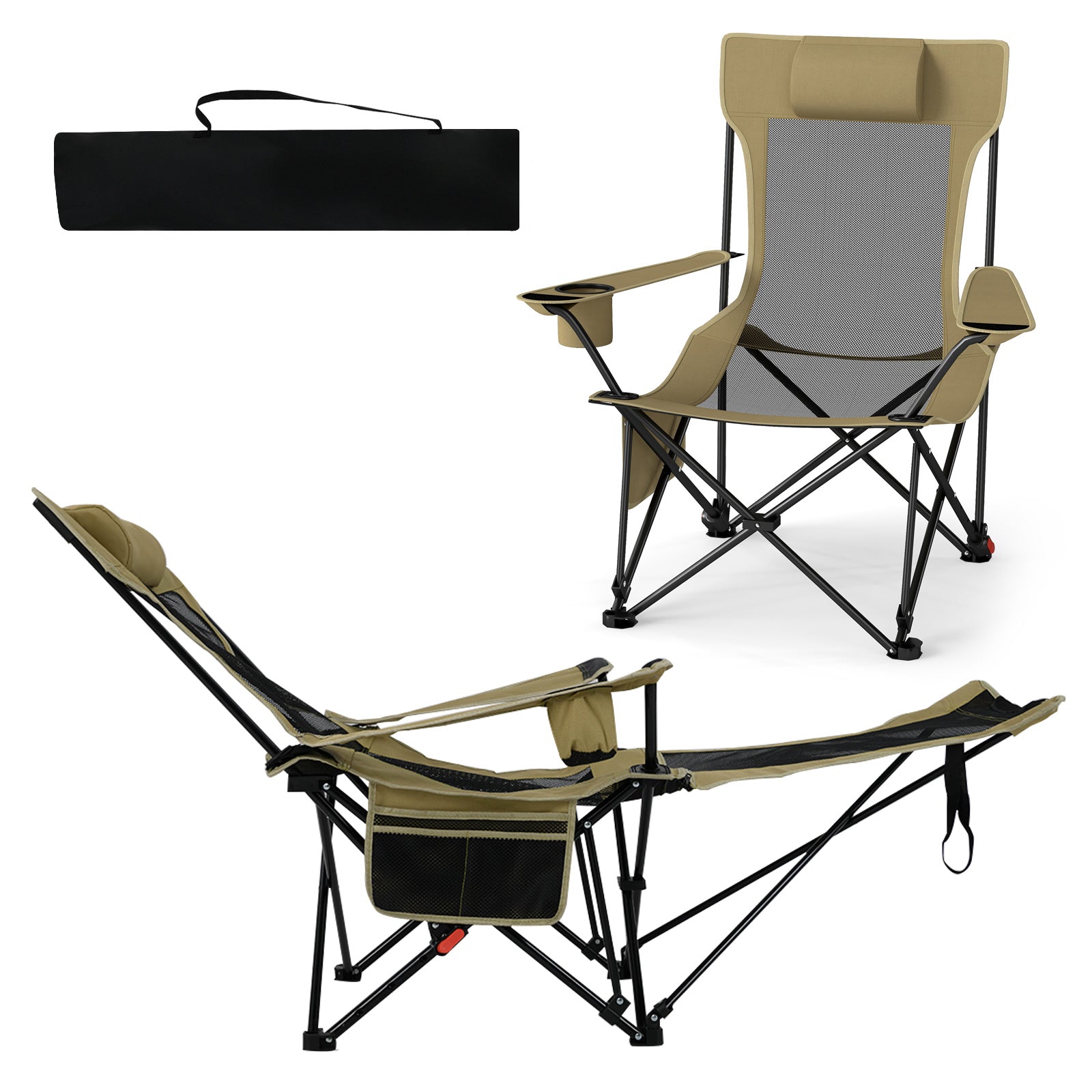 Reclining Camping Chair with Removable Footrest and Adjustable Backrest