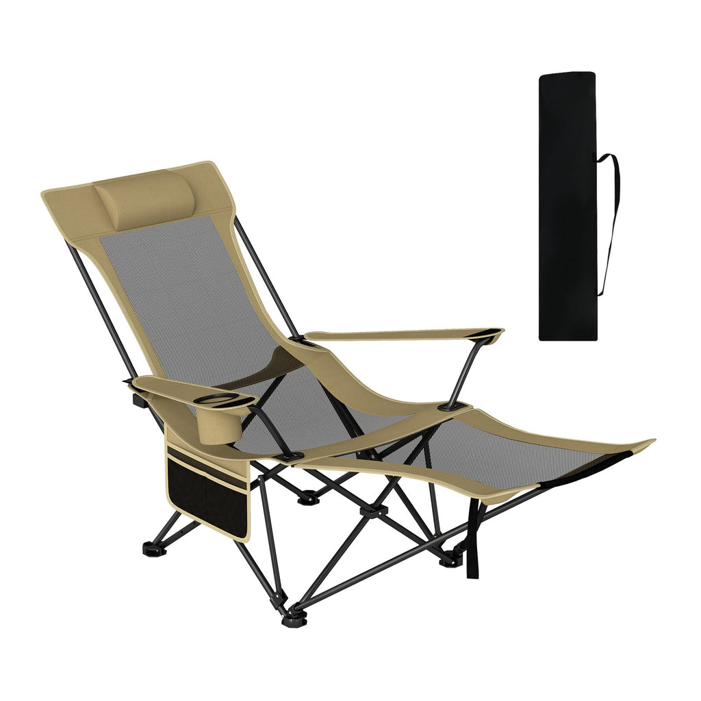 Reclining Camping Chair with Removable Footrest and Adjustable Backrest