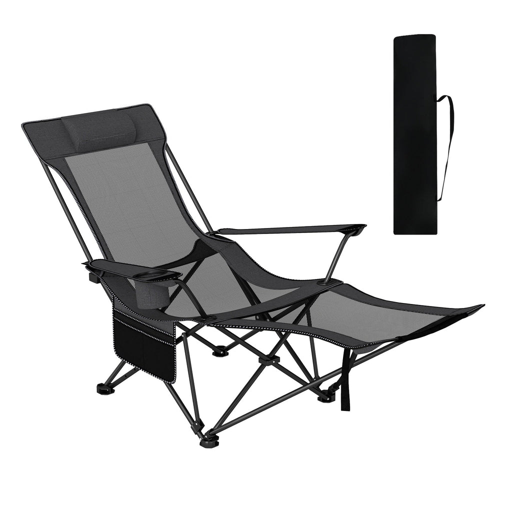 Reclining Camping Chair with Removable Footrest and Adjustable Backrest