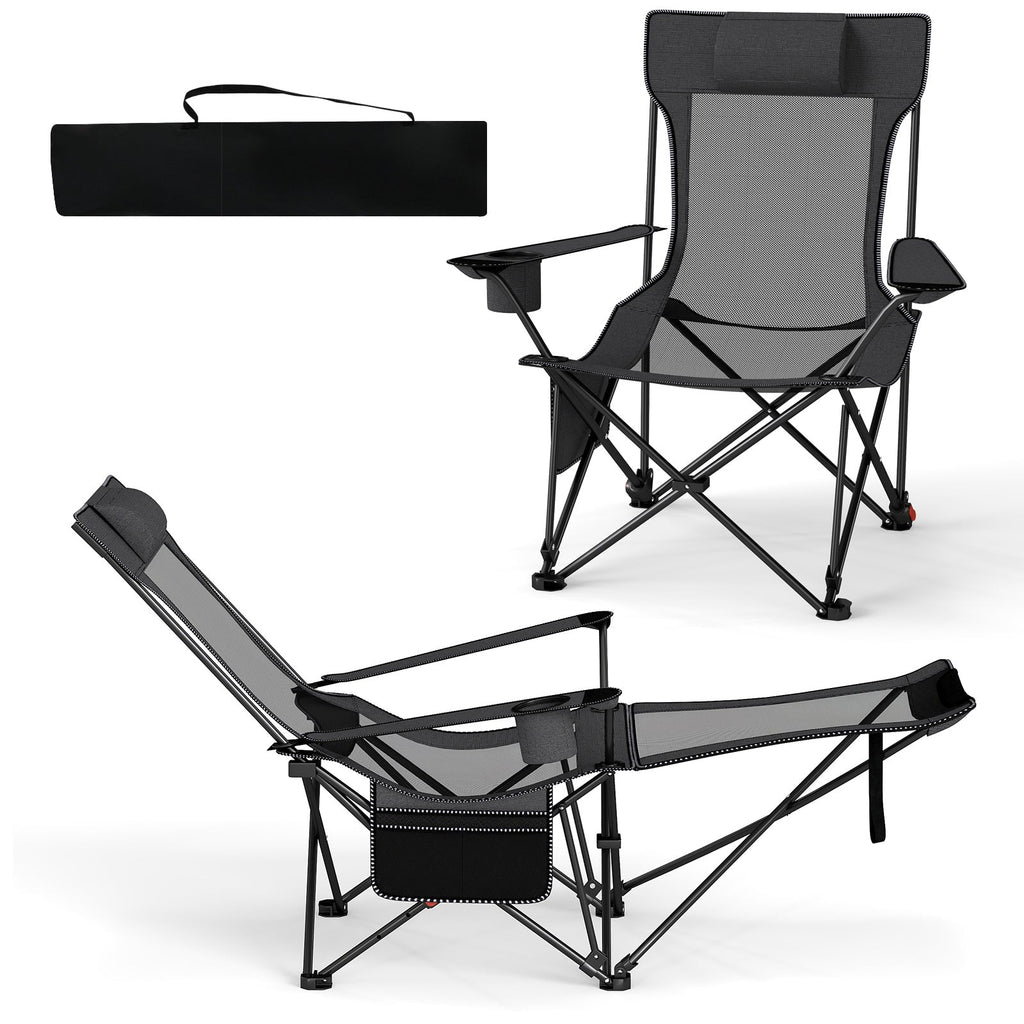 Reclining Camping Chair with Removable Footrest and Adjustable Backrest
