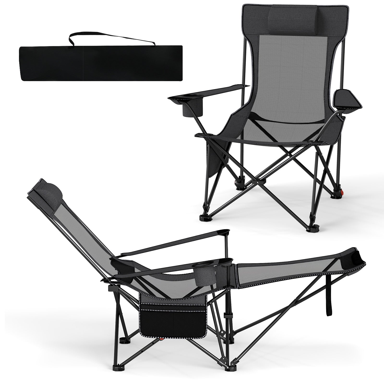 Reclining Camping Chair with Removable Footrest and Adjustable Backrest