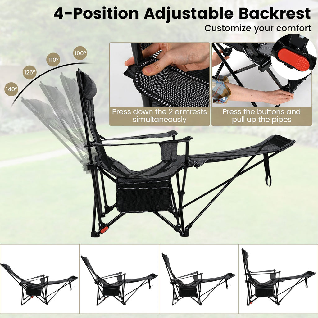 Reclining Camping Chair with Removable Footrest and Adjustable Backrest