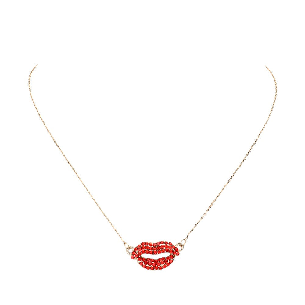 Rhinestone Embellished Lips Pendant Necklace