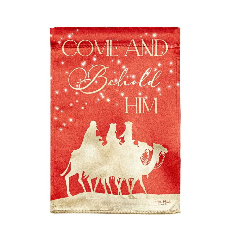 Red and Gold Christmas Night Garden Flag 2 Sided Lustre Religious