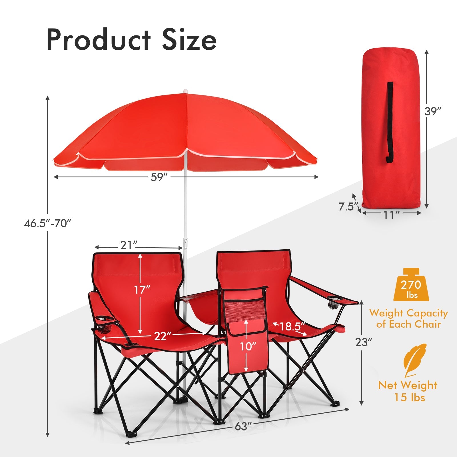 Portable Folding Picnic Double Chair
