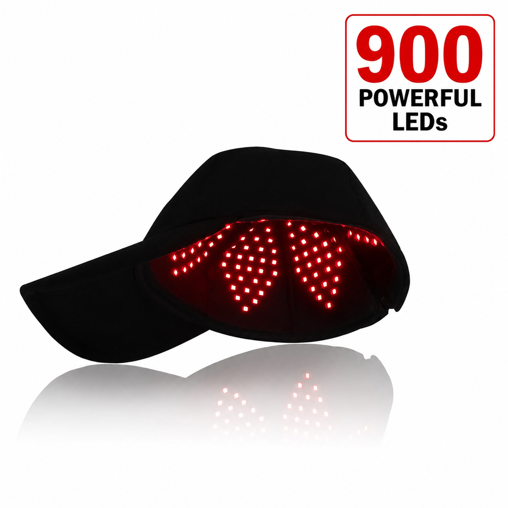 Red Light Therapy Hat – 900 LEDs for Hair Regrowth & Recovery | Includes 12V Car Adapter