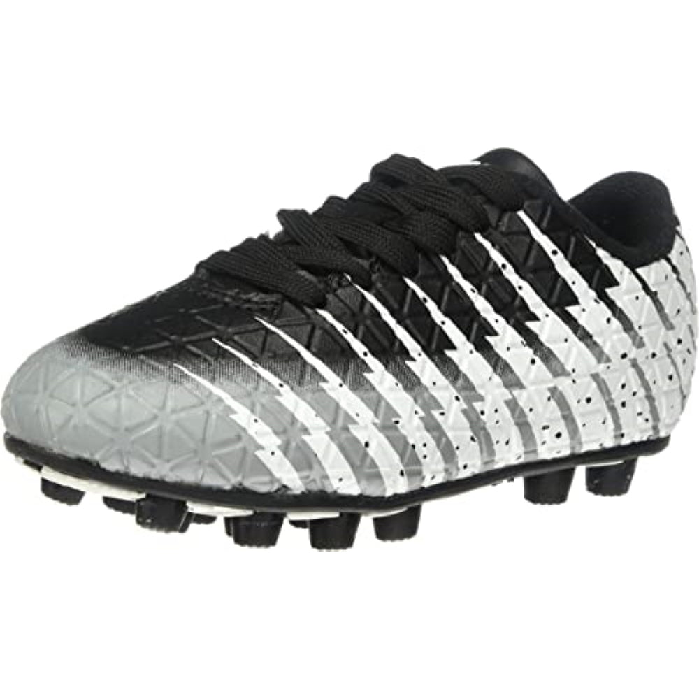 Kids Firm Ground Soccer Cleats – Black/White/Silver