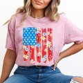 Retro Flower Flag Fourth Of July Patriotic USA Floral Banner Vintage Style Comfort Colors Tee