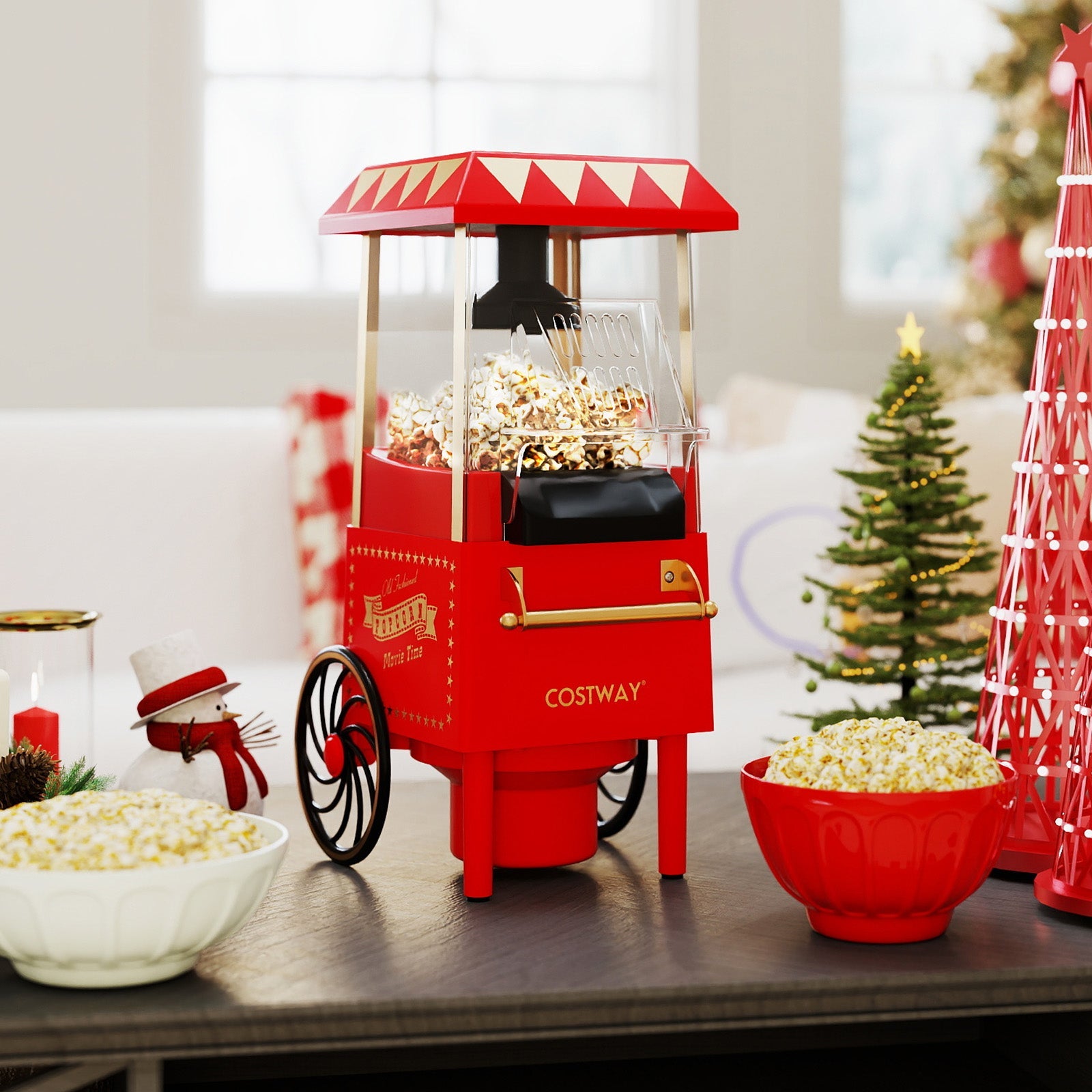 Retro Hot Air Popcorn Maker 1200W with Kernel Measuring Cup-Red