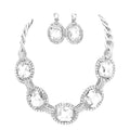 Pave Trim Glass Crystal Link Necklace