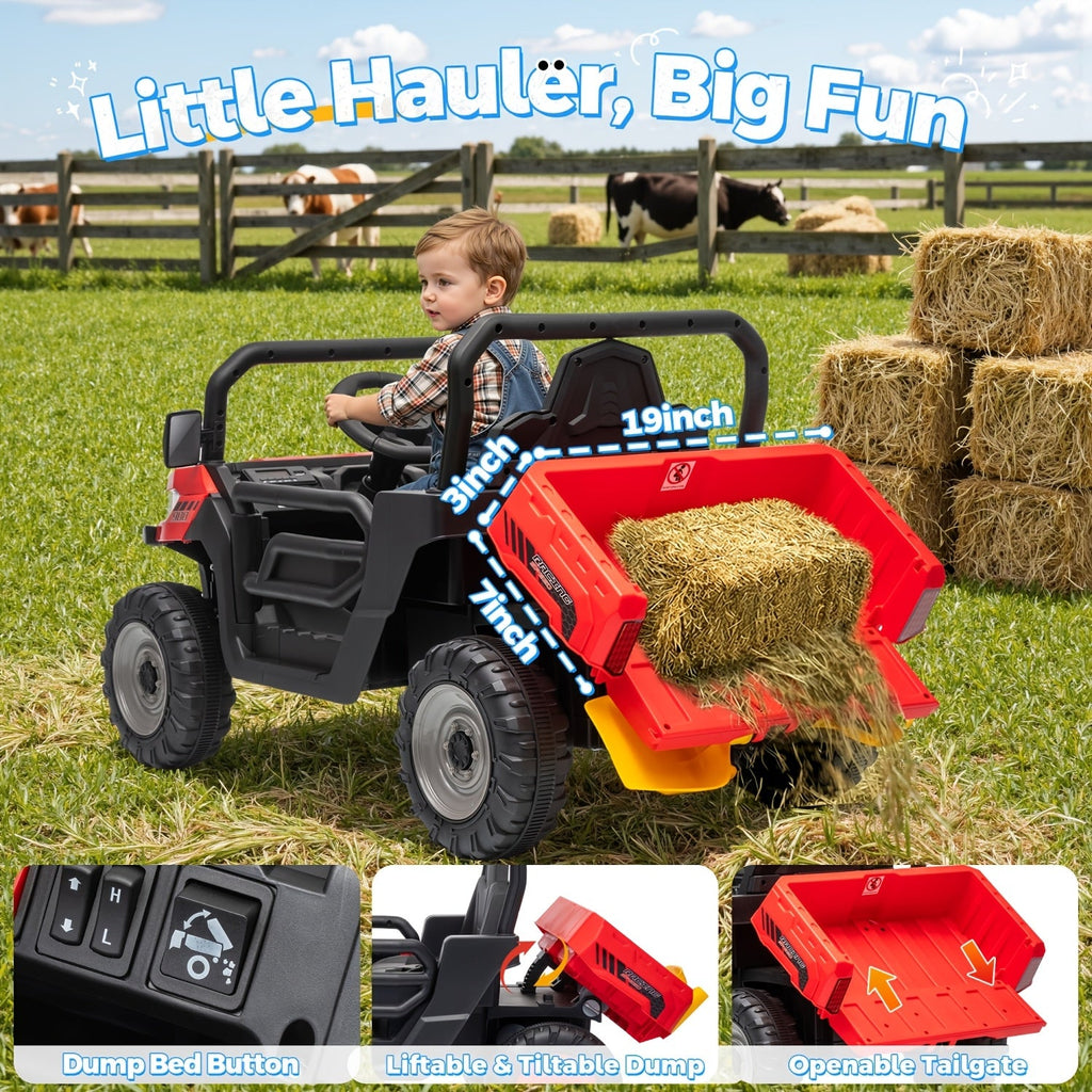 Ride-On Car W Parent Remote Control, Dump Bed & 3 Speeds