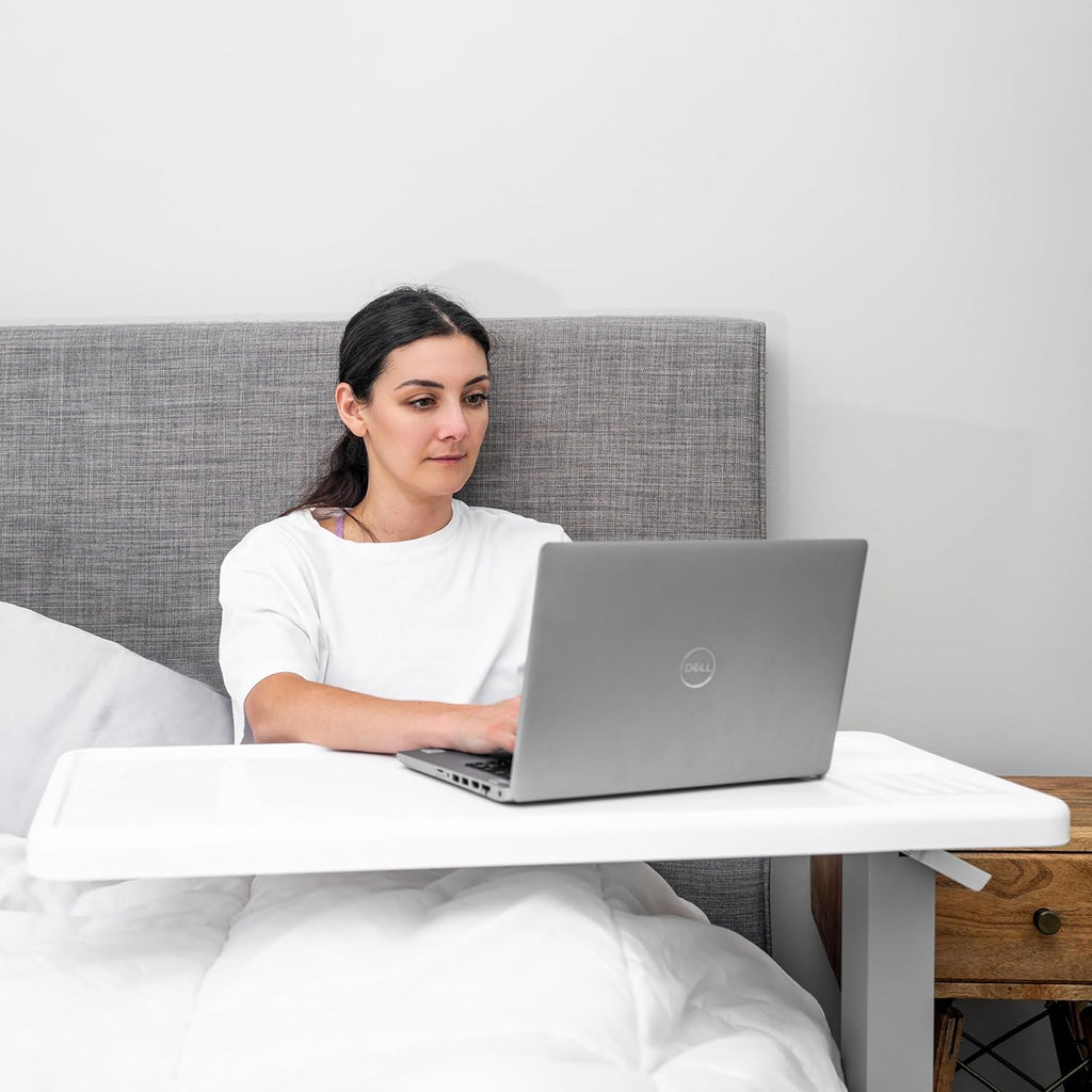 Rolling Overbed Table, Hospital Bed Table, Laptop Tables for Recliner, Bed, Bedside and Sofa, Computer Tables, Hospital Tray, Adjustable with Wheels and Secure Height Adjustment