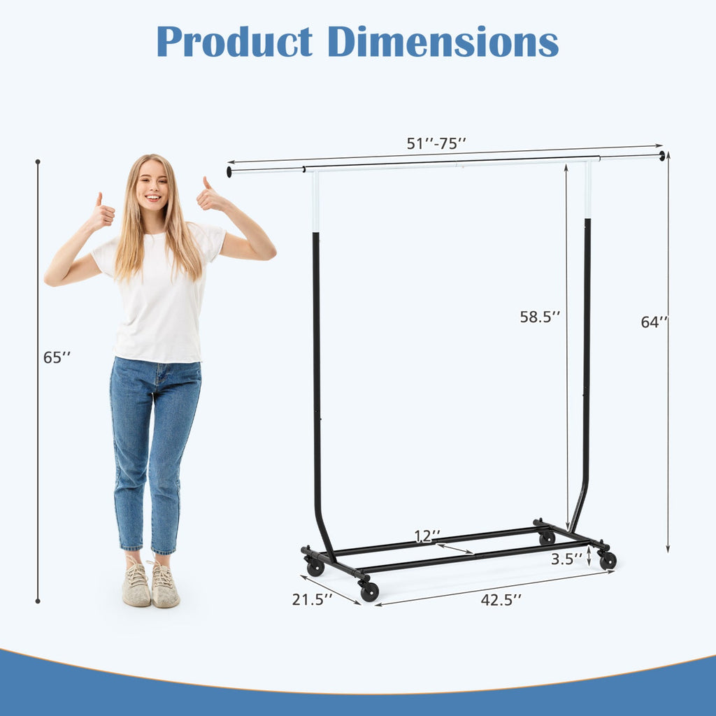 Rolling Clothes Rack Extendable Garment Stand for Hanging Clothes