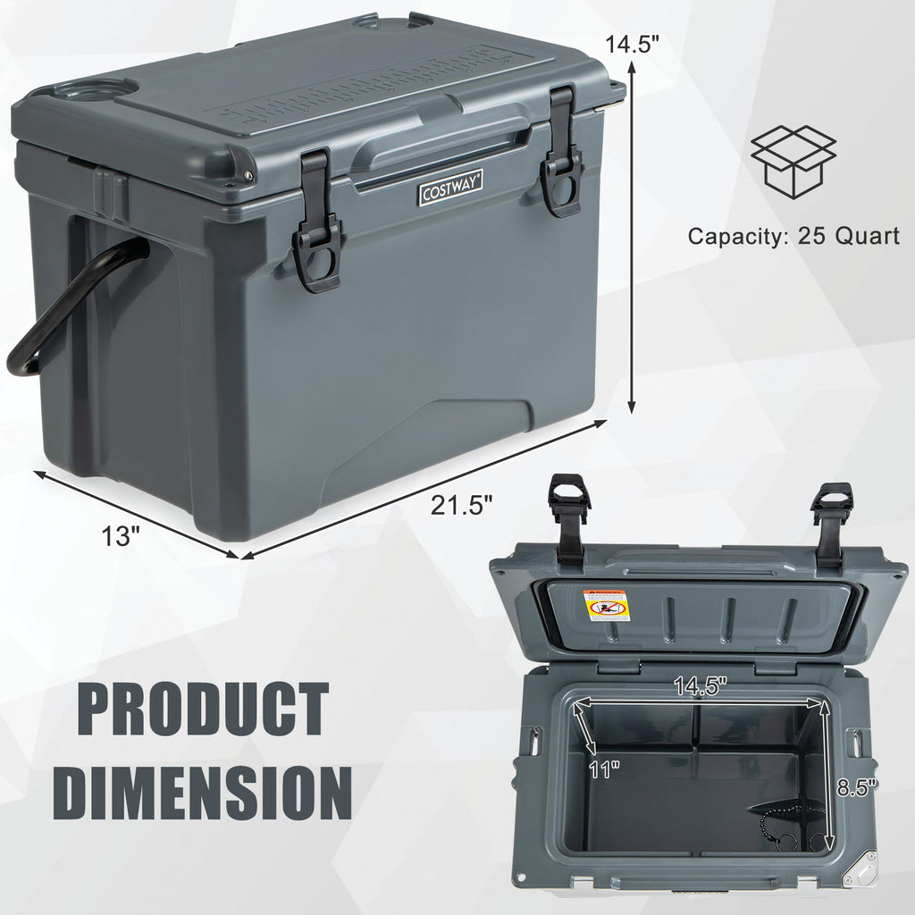 25 QT Hard Cooler with Aluminum Handle and Integrated Cup Holders