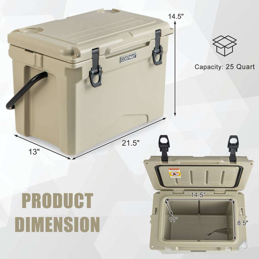 25 QT Hard Cooler with Aluminum Handle and Integrated Cup Holders