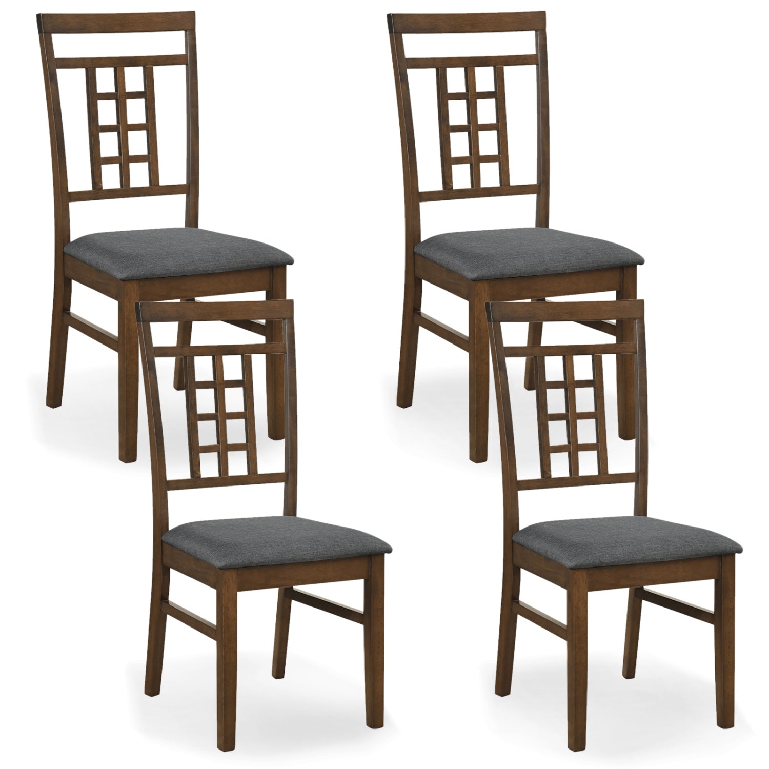 Rubber Wood Dining Chairs Set of 4 with Lattice Back