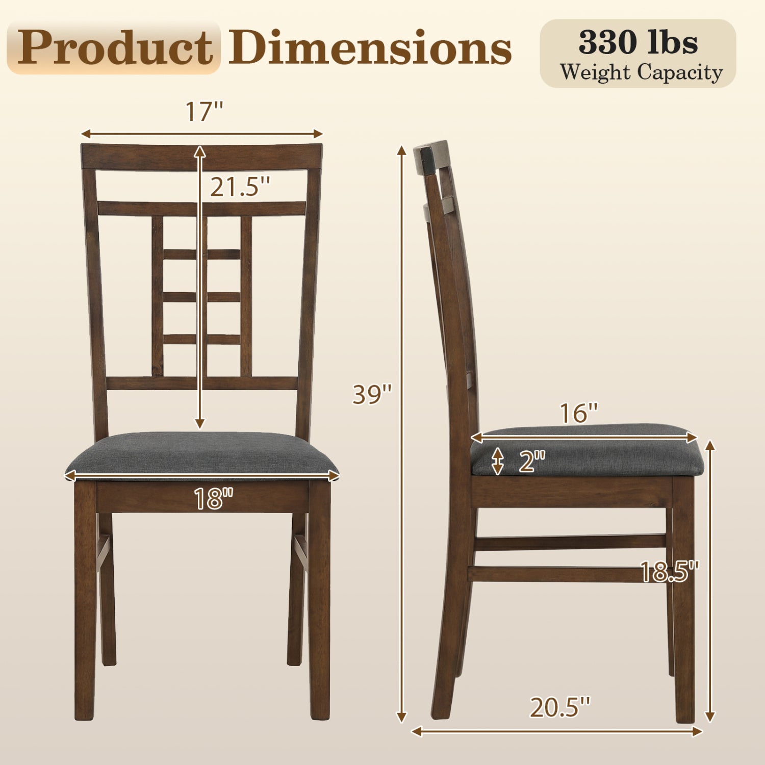 Rubber Wood Dining Chairs Set of 4 with Lattice Back