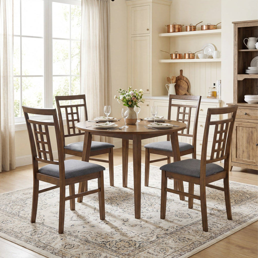 Rubber Wood Dining Chairs Set of 4 with Lattice Back