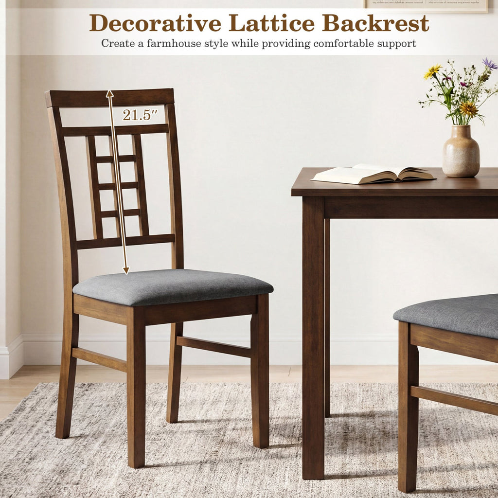 Rubber Wood Dining Chairs Set of 4 with Lattice Back