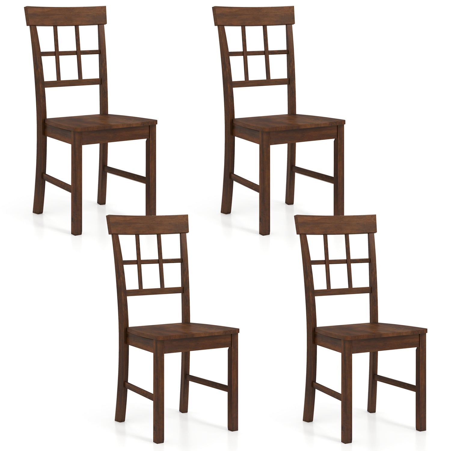 Rubber Wood Dining Chairs Set of 4 with High Backrests