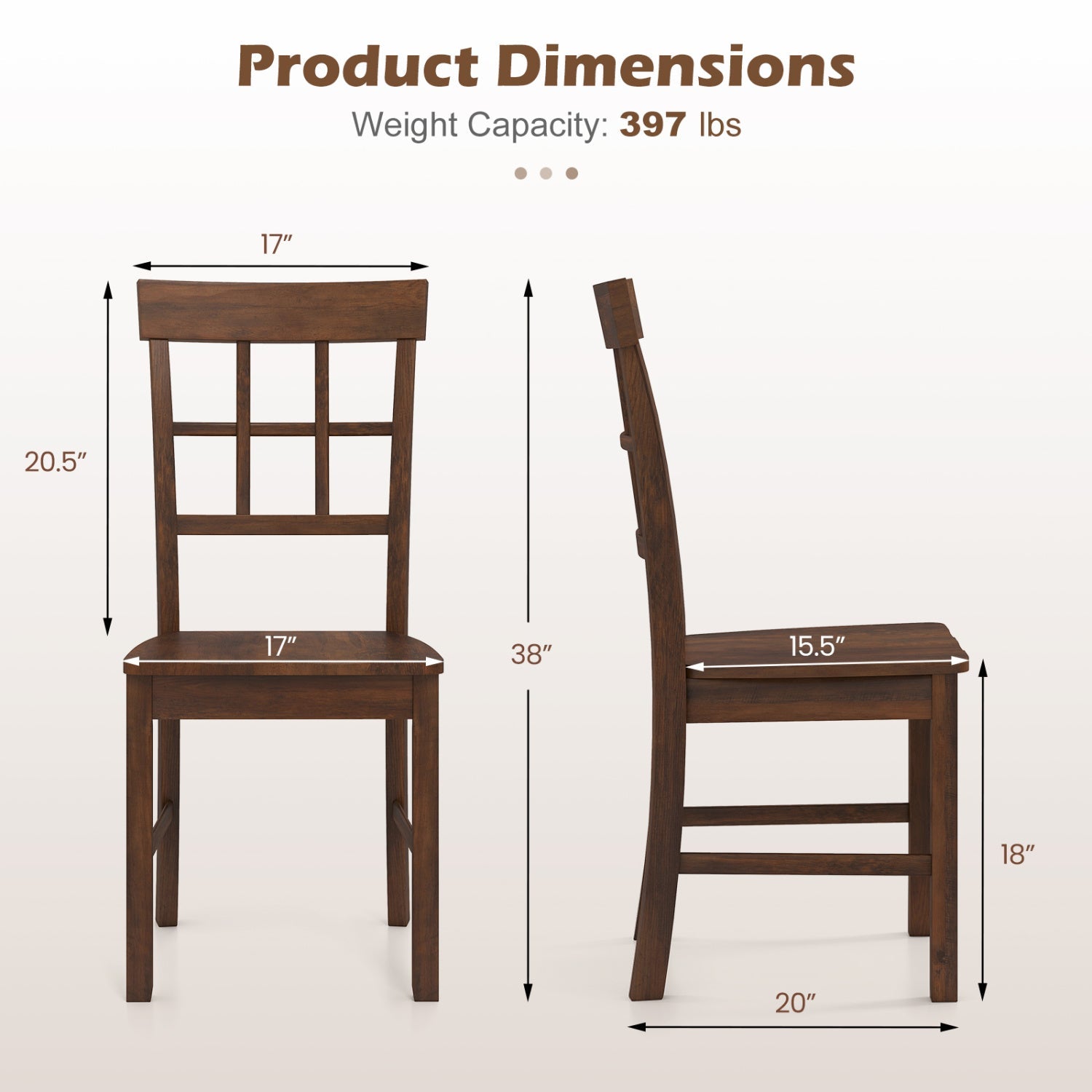 Rubber Wood Dining Chairs Set of 4 with High Backrests