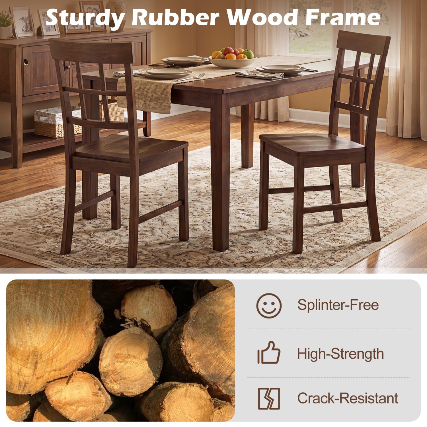 Rubber Wood Dining Chairs Set of 4 with High Backrests