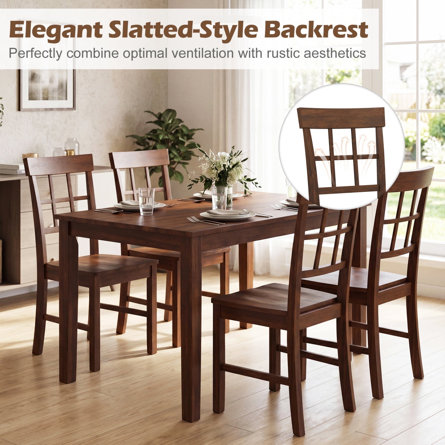 Rubber Wood Dining Chairs Set of 4 with High Backrests