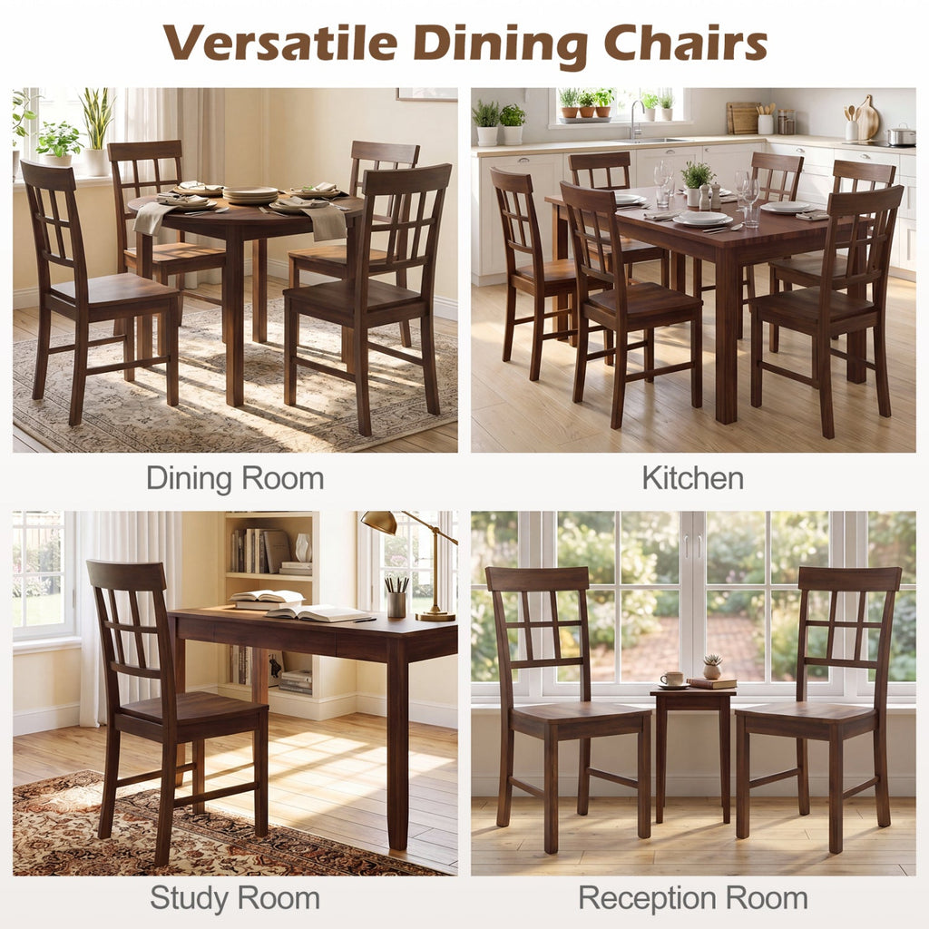 Rubber Wood Dining Chairs Set of 4 with High Backrests