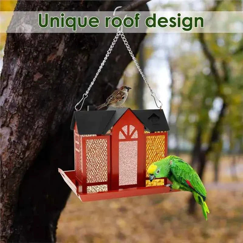 ABKW-Red Multi-Purpose Bird Products For Garden Hanging Metal Bird House Large Capacity Bird Feeder Bird Houses
