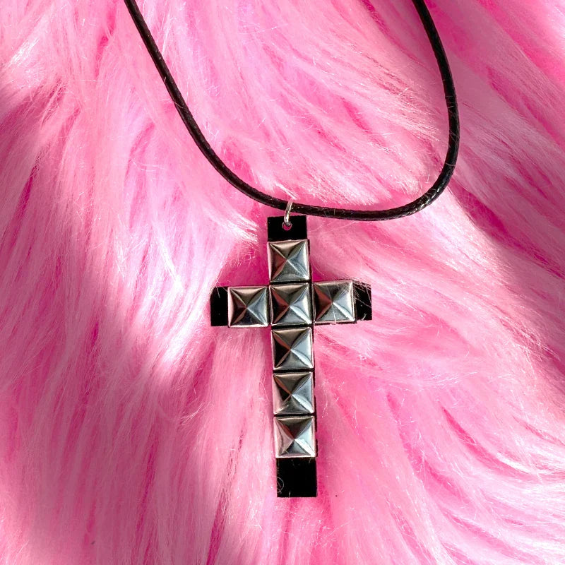 Rivet Cross Pendant Necklace | Punk Gothic Fashion Jewelry for Women