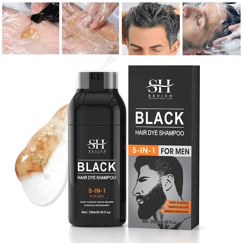 250ml Natural Black Hair Shampoo 5in1 Darkening Hairs Instant Gray To Black Shampoo Repair White Hair Care Black Beard Shampoo