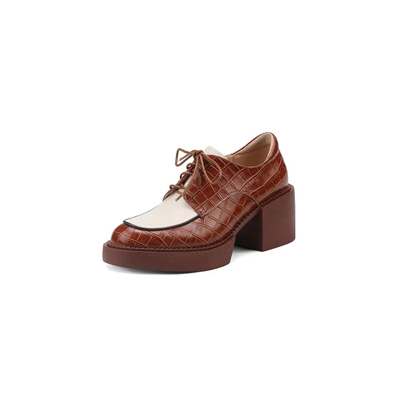 2024 New Spring Genuine Leather Women Shoes Casual Lace-up Loafers Round Toe Platform Shoes Shoes Woman Zapatos De Mujer Women