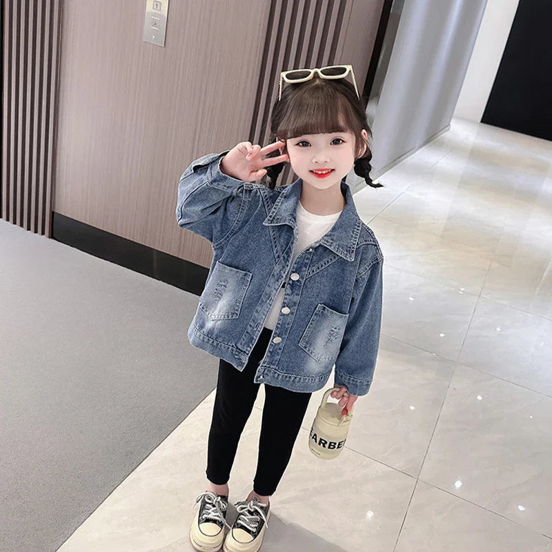 2-7 Years Girls Denim Jackets New Fashion Kids Embroidery Cartoon Rabbit Coat Autumn Children Outerwear Casual Girls Clothes
