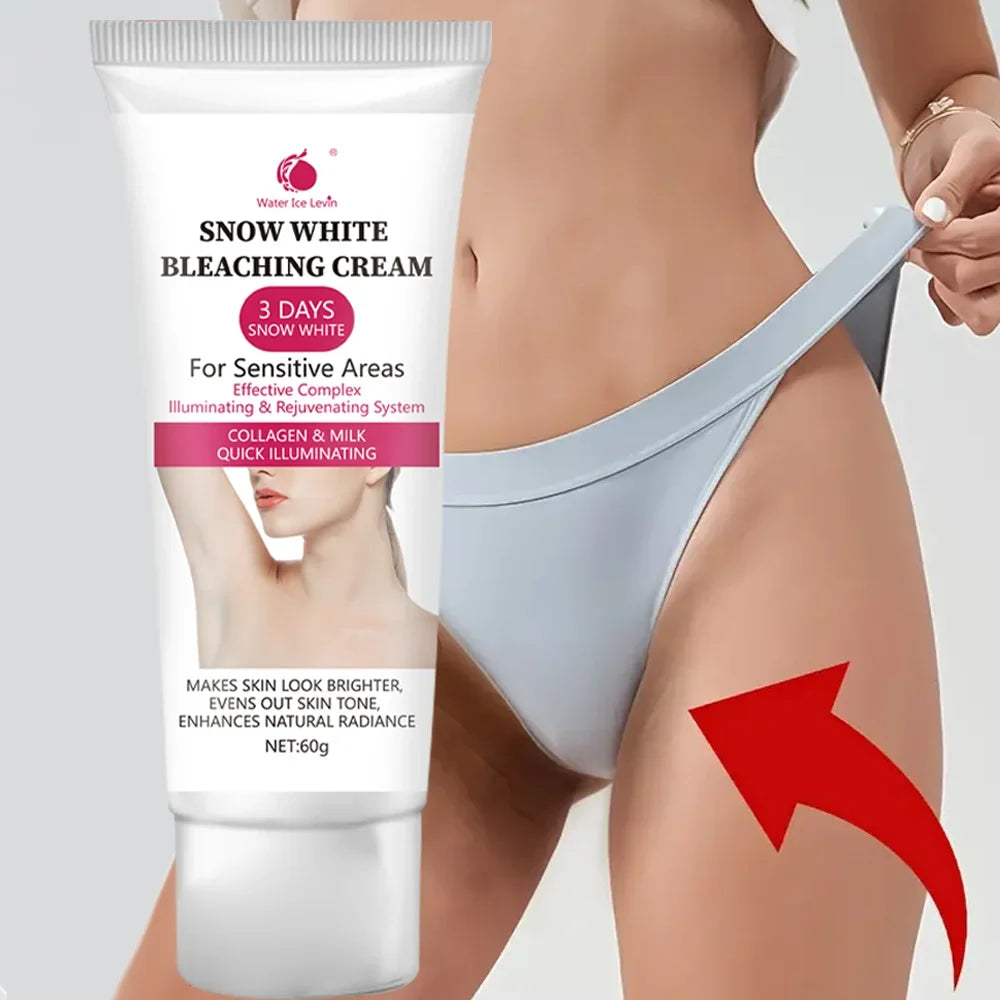 Snow White cream, private parts, underarms, knees, elbows, inner thighs, bikini line, armpits, dark areas of the body
