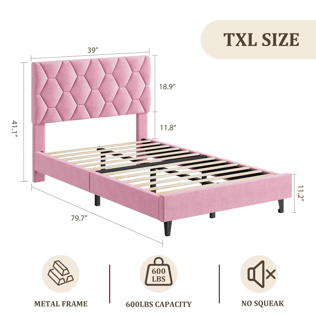 HiMISS Upholstered Bed Frame With Headboard Quiet Heavy Duty