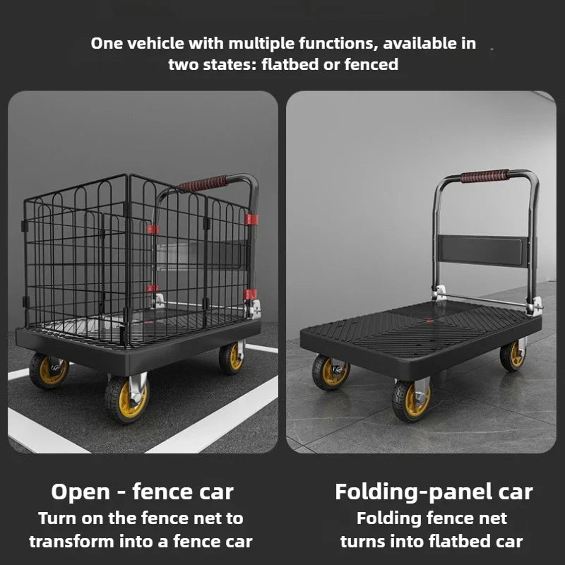 Fence flatbed cart folding silent trolley household pull trolley handling four-wheeled small trailer small pull truck